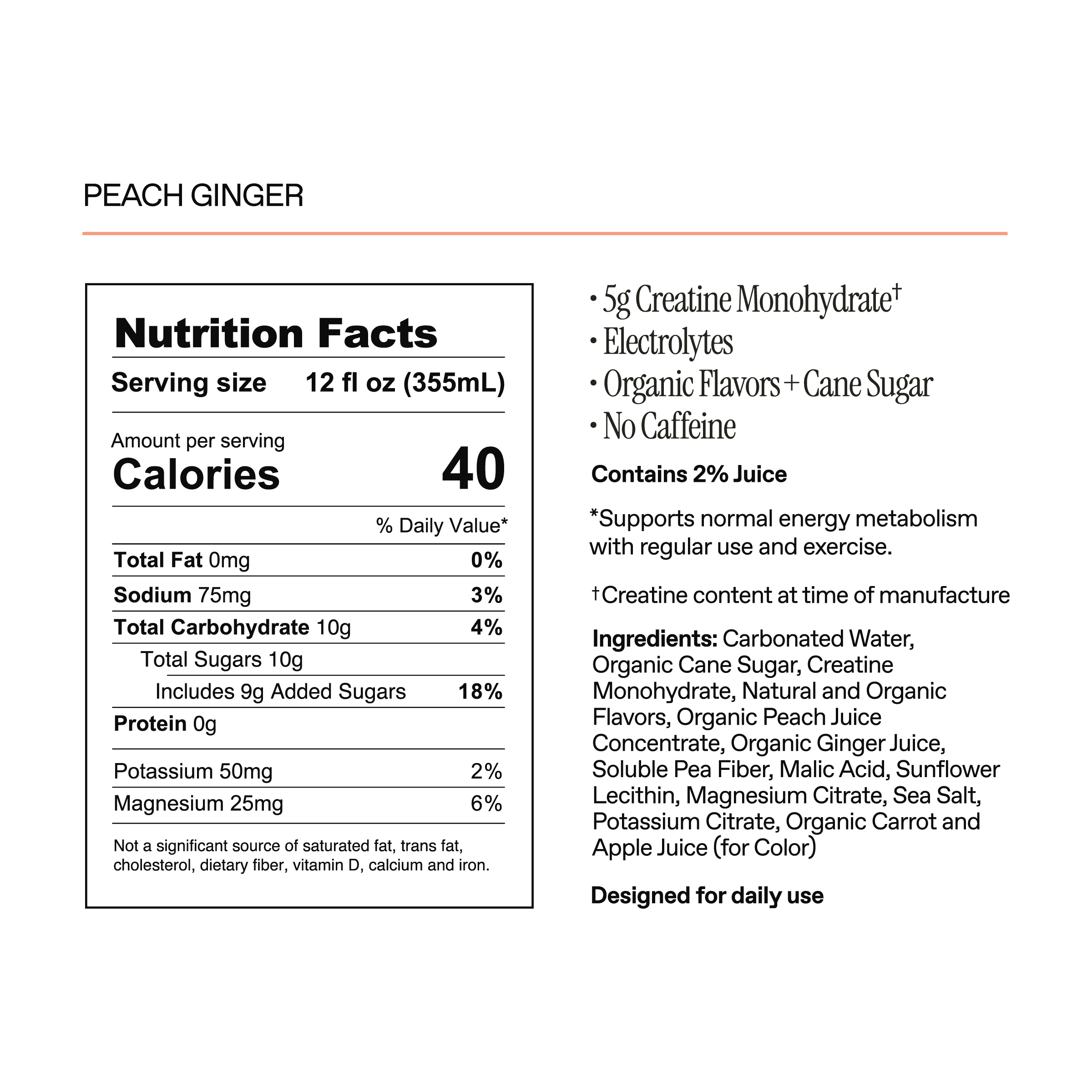 Peach Ginger | Sparkling Creatine Beverage