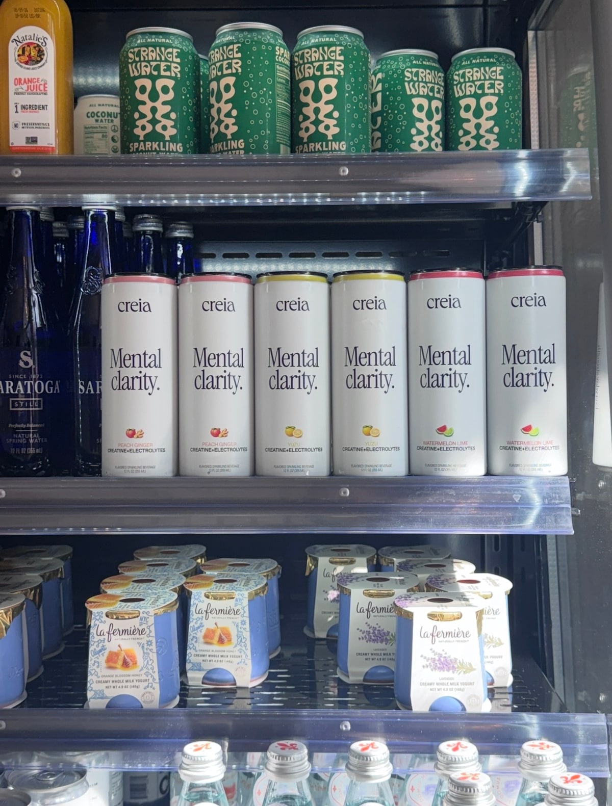 Creia facing on a refrigerated shelf in a New York shop.